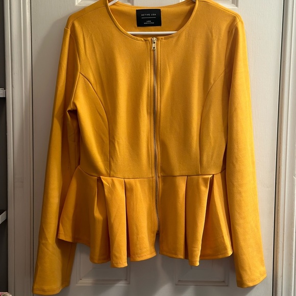 Active USA Jackets & Blazers - DARK Mustard Yellow Jacket with Ruffle waist size L